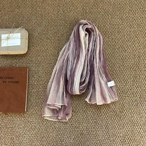Gradient Pleated Scarf Women Fashion Lightweight Breathable Long Shawl Fall Winter Versatile Elegant Neck Scarf