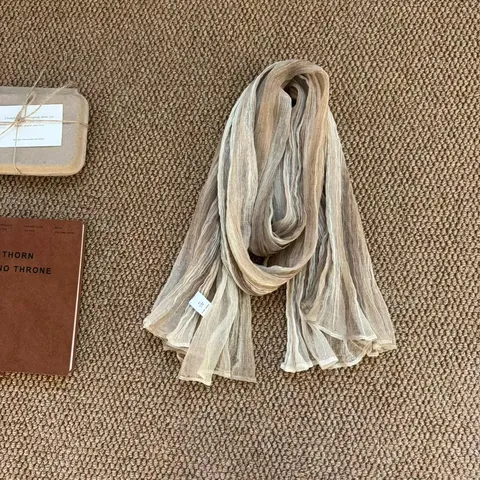 Gradient Pleated Scarf Women Fashion Lightweight Breathable Long Shawl Fall Winter Versatile Elegant Neck Scarf