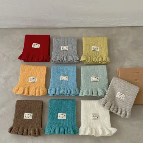 Women Winter Warm Knitted Scarf Casual Solid Color Ruffle Edge Scarf Fashion Versatile Neck Warmer Scarf Accessories