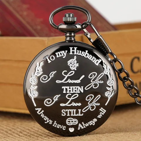 Vintage Gegraveerde To My Husband Kwarts Zakhorloge Metalen Analog Zakhorloges Met Ketting Voor Mannen Vrouwen Cadeau