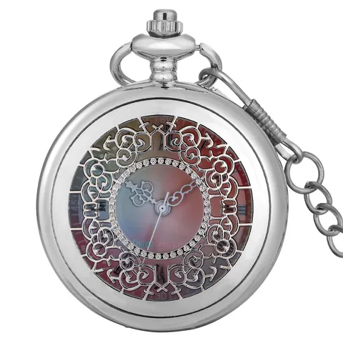 Antique Vintage Hollow Carved Quartz Pocket Watch With Chain Retro Roman Numerals Display Unisex Pocket Watch Jewelry