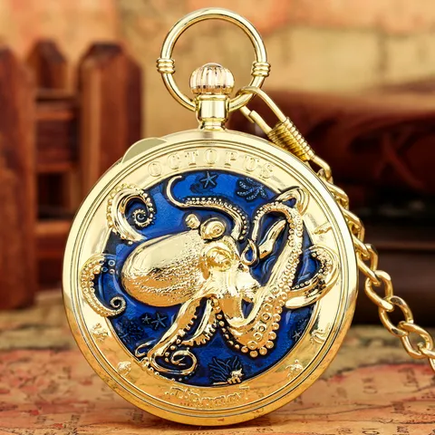 Vintage Quartz Music Pocket Watch Retro Bronze Silver Gold Rose Gold Zinc Alloy Cthulhu Octopus Design Musical Gift
