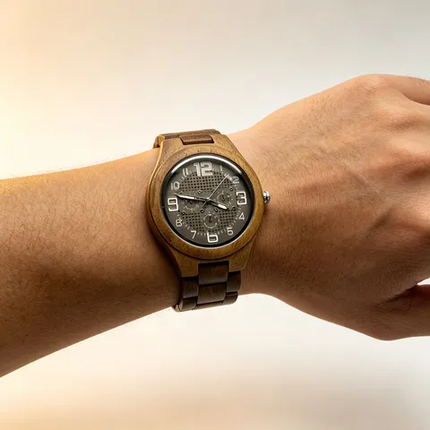 Wooden Men's Watch Casual Business Quartz Wristwatch With Grid Dial Natural Wood Strap Folding Clasp Fashion Gift