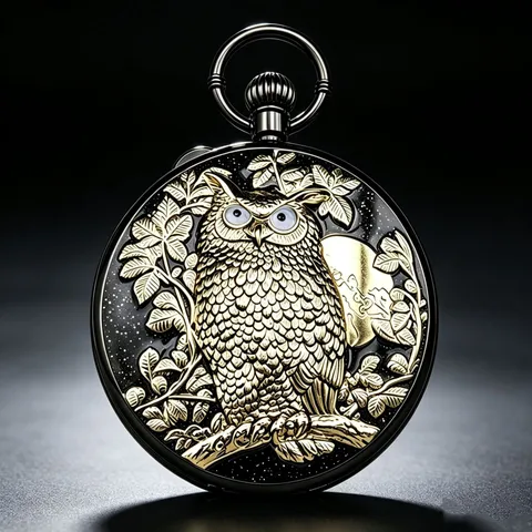 Vintage Bronze Owl Relief Starry Sky Music Pocket Watch Alloy Mechanical Quartz Pocket Watch For Unisex Memorial Gift