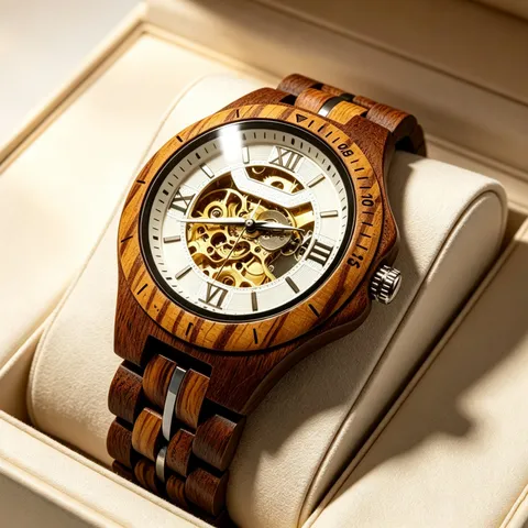 Wooden Mens Mechanical Watch Hollow Out Skeleton Automatic Wood Watch Stainless Steel Strap Casual Business Wristwatch