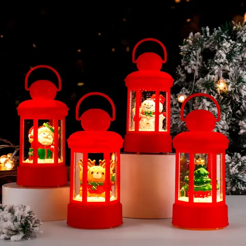 Luce Notturna con Sfera di Cristallo di Natale Resina Babbo Natale Pupazzo di Neve Carillon Luminoso Ornamento Decorativo da Scrivania Regalo