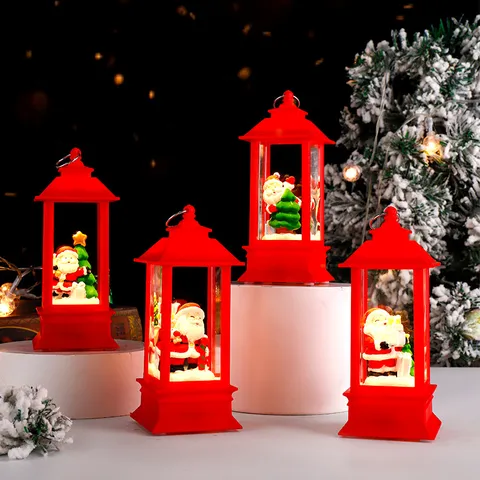 Luce Notturna con Sfera di Cristallo di Natale Resina Babbo Natale Pupazzo di Neve Carillon Luminoso Ornamento Decorativo da Scrivania Regalo