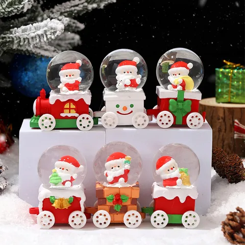 Natale Mini Palla di Cristallo Treno Scatola Sieca Ornamento in Resina Carino Figura di Vecchio Atmosfera Festiva Decorazione per la Casa
