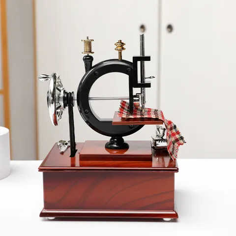 Vintage Sewing Machine Music Box Retro Resin Mechanical Musical Box Desktop Ornament Home Office Decor Birthday Gift