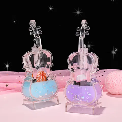 Ornamento Liquido Creativo in Acrilico Luminoso a Forma di Violino Scocca Trasparente Decorazione da Scrivania Regalo di Compleanno