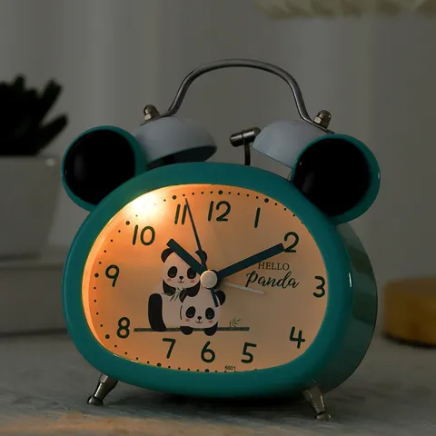 Cartoon Panda Wecker Leiser Metall Doppelglocke Schreibtischuhr Mit Nachtlicht Süßes Tierdesign Schüler Nachttischuhr Geschenk