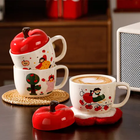 Tazza in Ceramica a Cartoni Animati Creativa Con Coperchio e Cucchiaio Tazza da Caffè Ragazza Animale Carino Regalo Studente Tazza d'Acqua