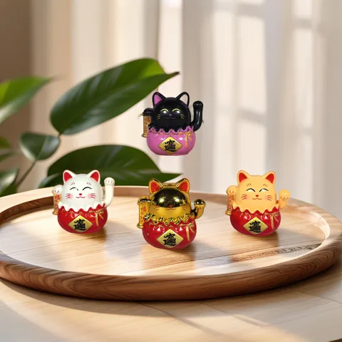 Carino Mini Gatto Portafortuna ad Energia Solare Ornamento con Mano che Agita PVC Maneki Neko Cruscotto Auto Ricevimento Decorazione Casa