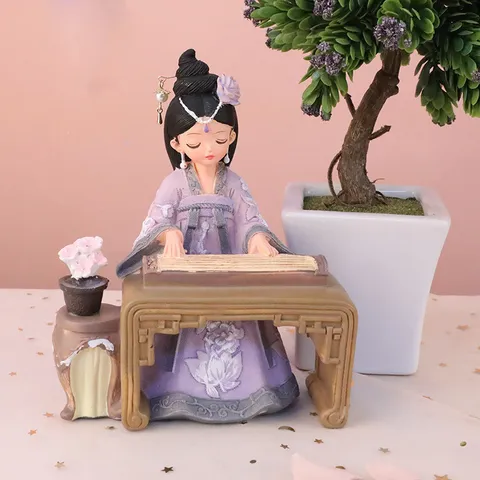 Statuetta Tradizionale Cinese di Ragazza Hanfu Ornamento in Resina Stile Antico Decorazione da Tavolo Regalo