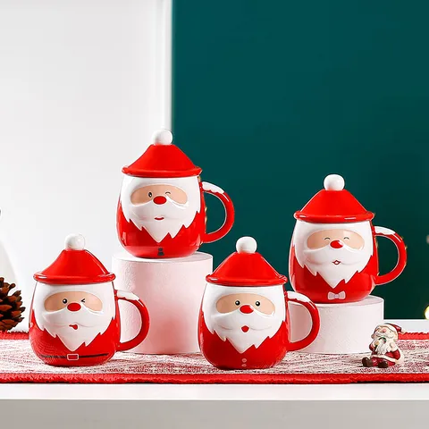 Kerst Keramische Mok Kerstman Waterbeker Met Deksel Leuke Cartoon Koffie Melkbeker Festief Vakantiecadeau Drinkgerei
