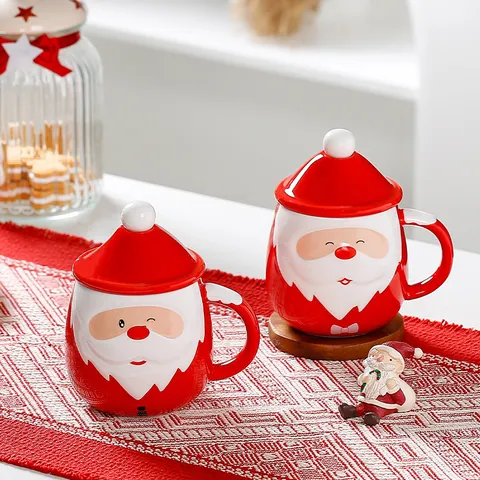 Kerst Keramische Mok Kerstman Waterbeker Met Deksel Leuke Cartoon Koffie Melkbeker Festief Vakantiecadeau Drinkgerei