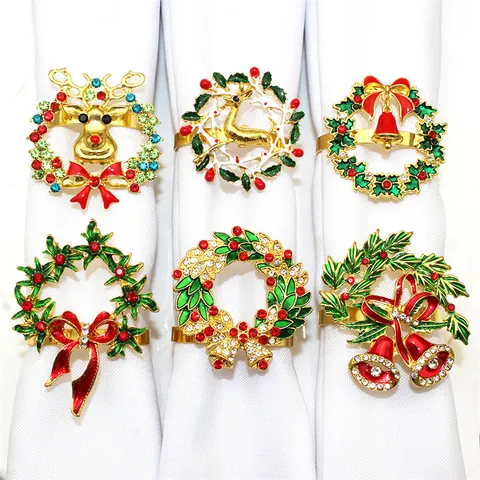 Set Portatovaglioli di Natale Lega Strass Ghirlanda Campana Cervo Decorazione Tavola Accessori per Feste