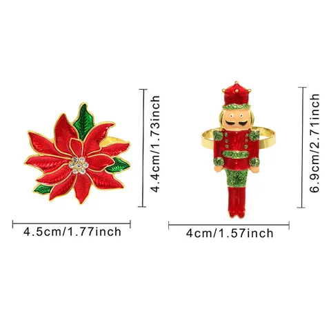 Portatovaglioli di Natale Metallo Strass Soldato Schiaccianoci e Fiore di Natale Decorazione Tavola per Festa
