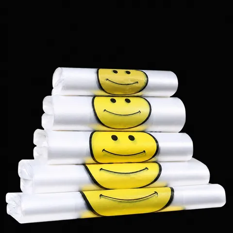 Borse della Spesa in Plastica Trasparente Borse a Gilet con Faccina Sorridente Sacchetti della Spazzatura Monouso Per Supermercato