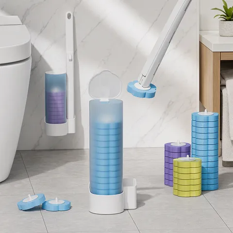 Wall Mounted Disposable Toilet Brush Set With 6 Scented Sponge Replacement Heads Deep Cleaning Toilet Scrubber For Bathroom Cleaning