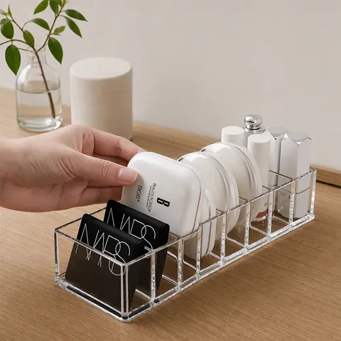Transparent HIPS Cosmetic Organizer Desktop Storage Box Multi Slot Lipstick Eyeshadow Palette Holder Minimalist Makeup Rack