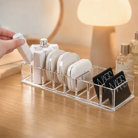 Transparent HIPS Cosmetic Organizer Desktop Storage Box Multi Slot Lipstick Eyeshadow Palette Holder Minimalist Makeup Rack