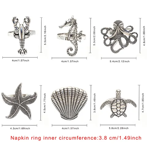 Portatovaglioli Vita Marina Oro Antico Argento Lega Animali Oceano Fibbie Per Matrimonio Spiaggia Festa Estate Decorazione Tavola