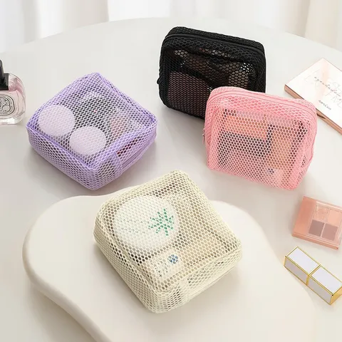 Portable Large Capacity Mesh Cosmetic Bag Multi-color Breathable Toiletry Storage Pouch