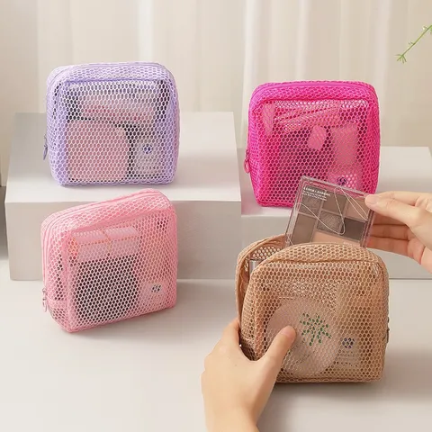 Portable Large Capacity Mesh Cosmetic Bag Multi-color Breathable Toiletry Storage Pouch