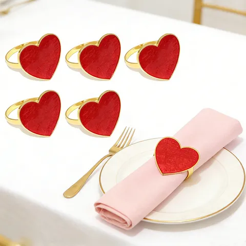 Portatovagliolo a Cuore San Valentino in Lega Metallica Rosso e Oro Supporto per Tovaglioli per Festa di Matrimonio Decorazione Tavola