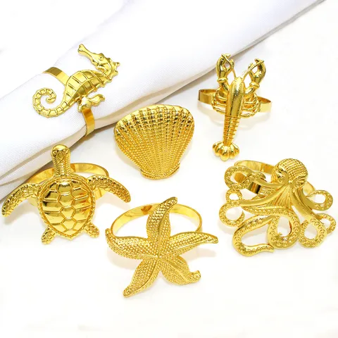 Portatovaglioli in Metallo Serie Oceano Supporti per Tovaglioli da Tavola Vita Marina Finitura Oro e Argento per Festa di Matrimonio