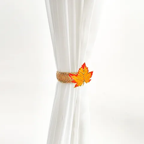 Thanksgiving Orange Maple Leaf Curtain Buckle Metal Spring Curtain Tieback Alloy Drapery Holdback Home Decor