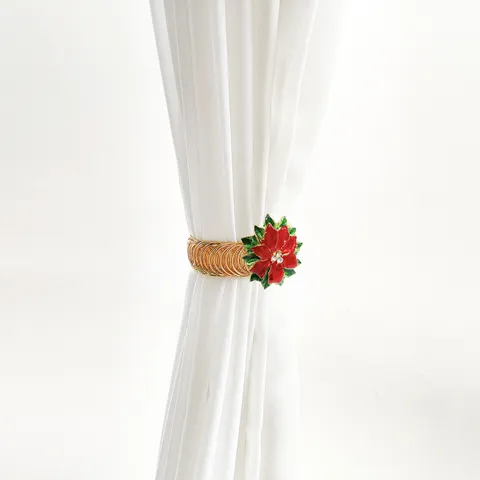 Fermatenda con Fiore Rosso di Natale Fibbia per Tenda a Molla in Metallo Strass Supporto Decorativo