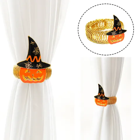 Halloween Pumpkin Ghost Face Witch Hat Curtain Tieback Metal Elastic Decorative Accessory Drapery Holdback Home Decor