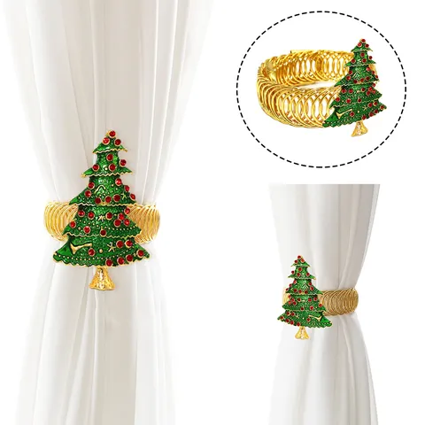 Christmas Tree Metal Curtain Tieback Rhinestone Spring Curtain Clip Decorative Window Holdback Hardware Accessories
