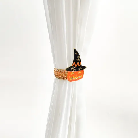 Halloween Pumpkin Ghost Face Witch Hat Curtain Tieback Metal Elastic Decorative Accessory Drapery Holdback Home Decor