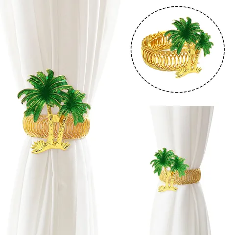 Fibbia per Tenda con Albero di Cocco Verde Hawaiano Molla in Metallo Fermatenda Moderno Minimalista Casa Decorativo Supporto per Tendaggi
