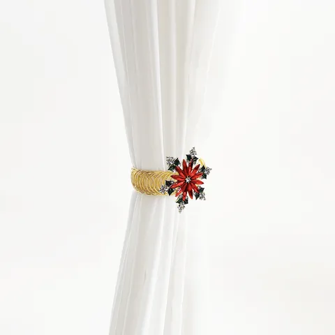 Christmas Red Rhinestone Snowflake Curtain Tieback Metal Spring Drapery Holdback Home Window Decor Supplies