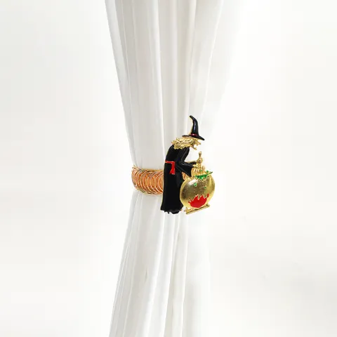 Creative Halloween Witch Curtain Buckle Metal Elastic Punch-Free Curtain Tieback Drapery Holdback Home Halloween Party Decor