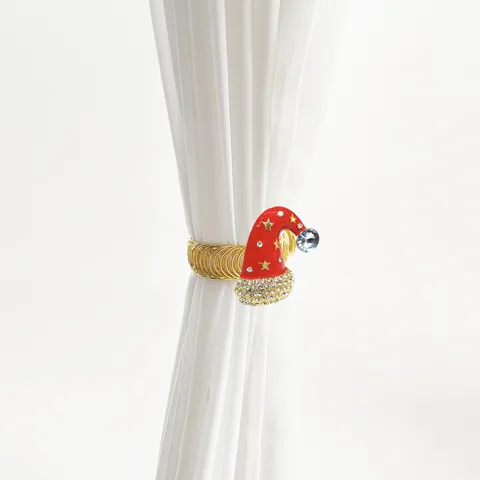 Christmas Hat Curtain Tiebacks Red Rhinestone Alloy Spring Curtain Buckle Decorative Drapery Holdbacks Home Decor