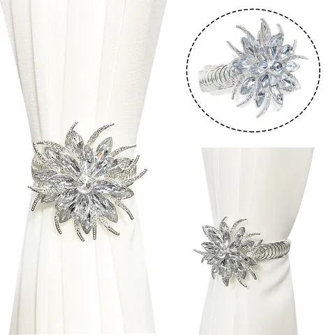 Crystal Flower Curtain Tieback Modern Luxury Silver Metal Rhinestone Decorative Curtain Holdback Window Drapery Accessories