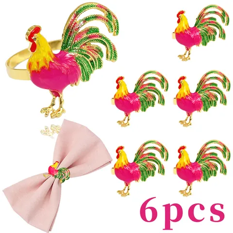 Portaservietten a Gallo Simpatico Animale Lega Smalto Portaservietten Decorazione Tavola Per Festa Di Pasqua