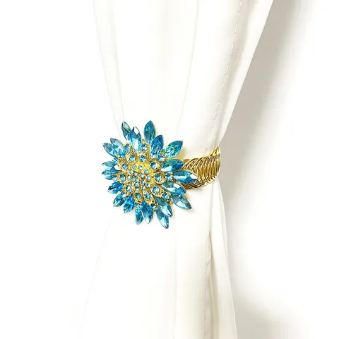 Fermatenda in Metallo Oro Fiore di Cristallo Supporto per Tenda Lusso Molla Decorazione per Finestra