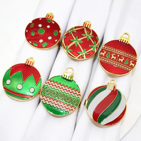 Christmas Napkin Rings Set Alloy Christmas Tree Elk Color Ball Napkin Holders Festive Table Decoration Dinner Party Home Decor