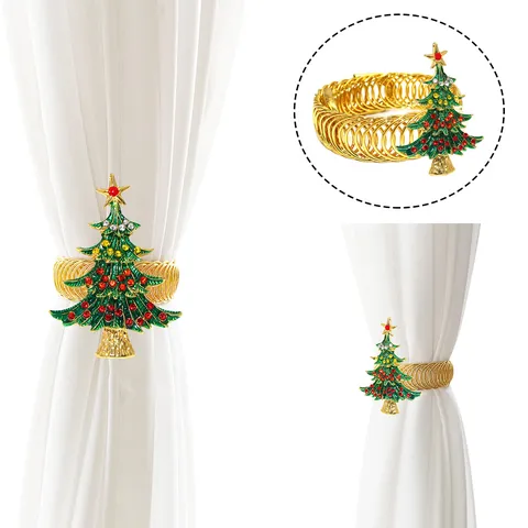 Green Rhinestone Christmas Tree Curtain Tieback Metal Spring Curtain Clip Drapery Holdback Home Decor Accessories
