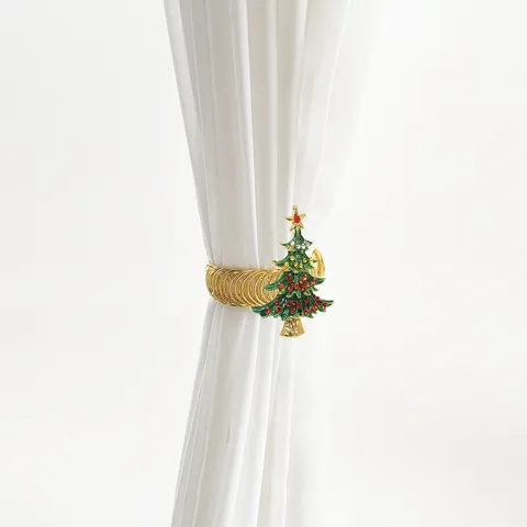 Green Rhinestone Christmas Tree Curtain Tieback Metal Spring Curtain Clip Drapery Holdback Home Decor Accessories