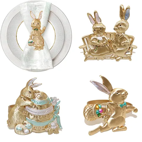 Portatovaglioli Coniglietto di Pasqua Set Metallo Oro Opaco Porta Tovaglioli con Design Uovo di Pasqua Colorato Decorazione Tavola