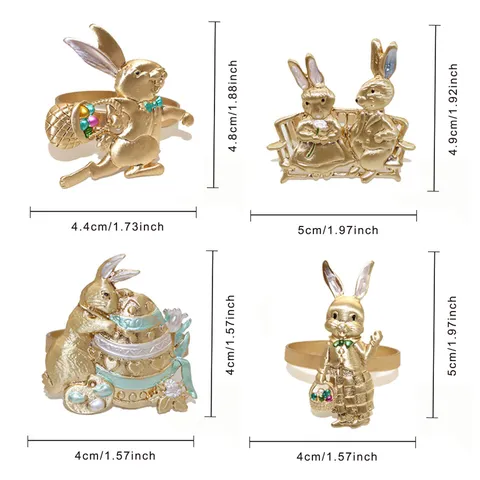 Portatovaglioli Coniglietto di Pasqua Set Metallo Oro Opaco Porta Tovaglioli con Design Uovo di Pasqua Colorato Decorazione Tavola