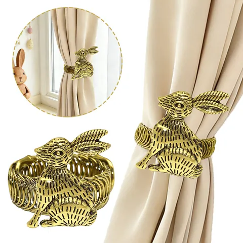 Vintage Metal Curtain Tieback Gold Rabbit Design Spring Ring Drapery Holdback Home Decor Window Treatment Accessory