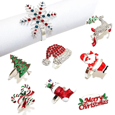 Portatovaglioli di Natale Strass Fiocco di Neve Albero Babbo Natale Lega Porta Tovaglioli Decorazione per Festa Matrimonio